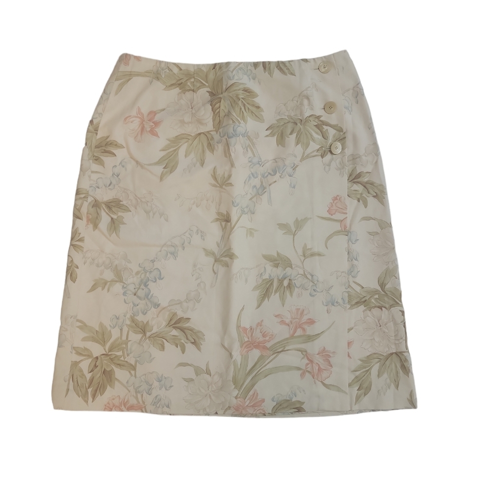 Talbots Vintage Floral Tropical Coastal Wrap 3 Button Midi Skirt Womens Size 14